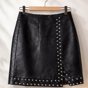 Lucy Wang Black Studded Faux Leather Skirt Size M